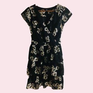 Chic by Jacob Black V-Neck Midi White Floral Dress with Tiered Ruffles (Size XS)